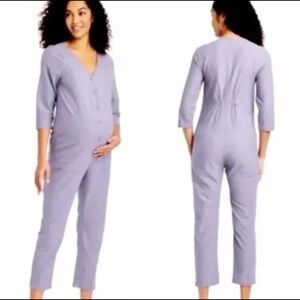 The Nines by HATCH Maternity Jumpsuit Lavender Size Small Relaxed 3/4 Sleeves